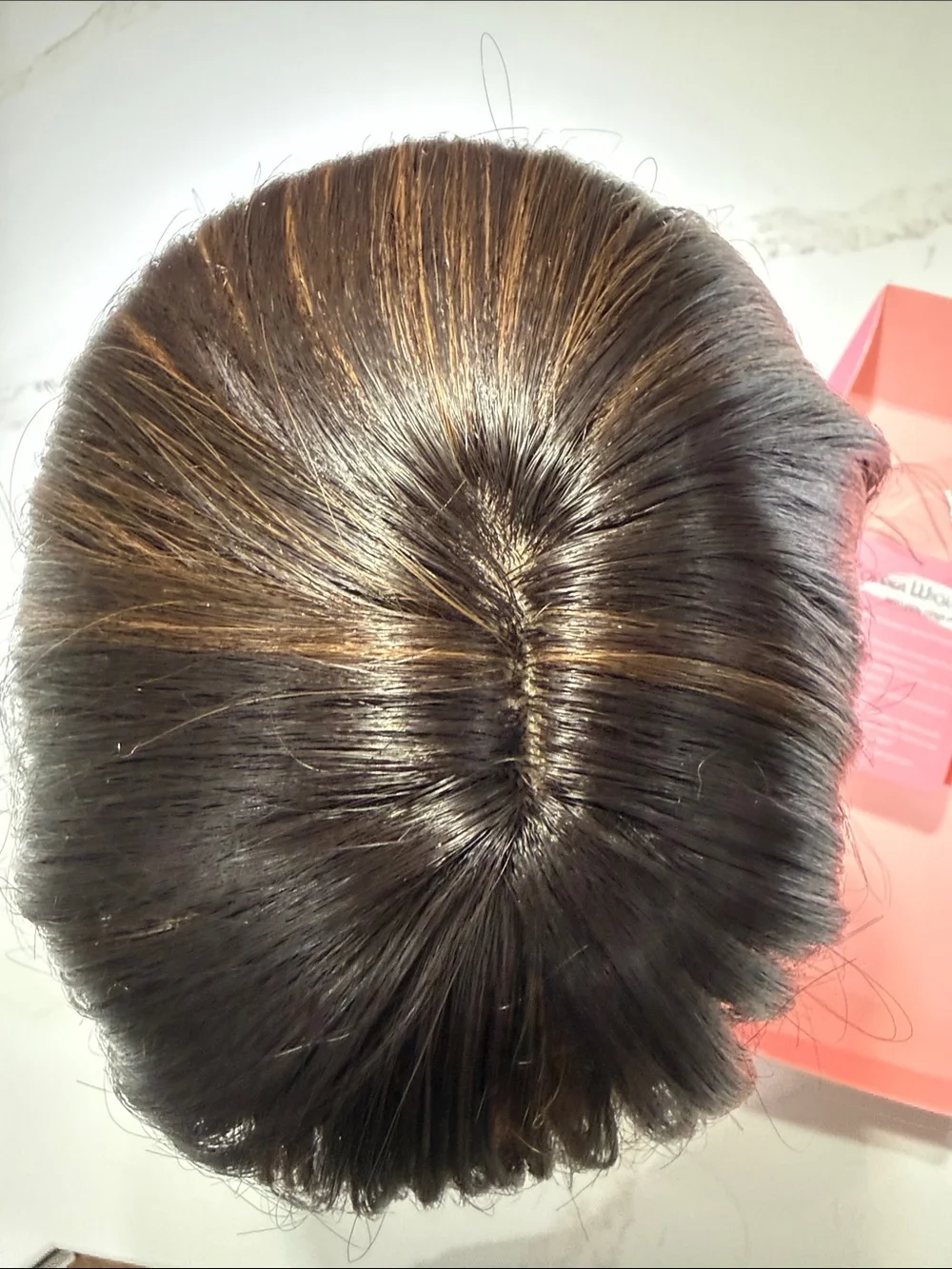 HAIR, 10” Topper, Straight, Off Center Part, with Bangs, Brown